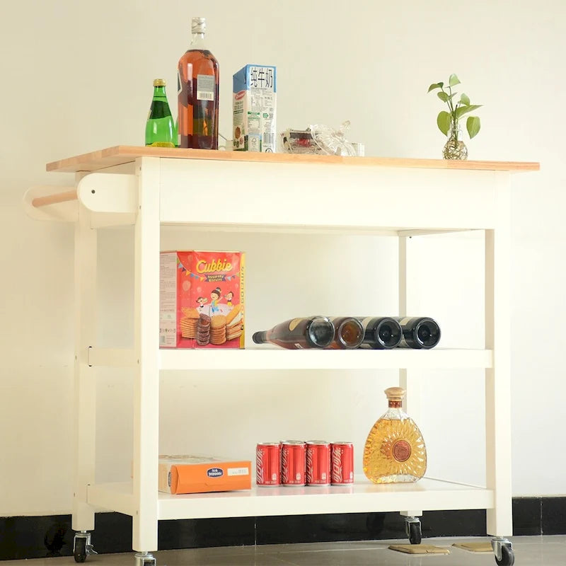 40 Inch Mobile Kitchen Island Cart with Two Lockable Wheels Black White