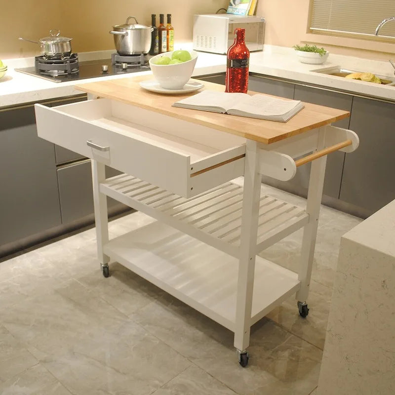 40 Inch Mobile Kitchen Island Cart with Two Lockable Wheels Black White