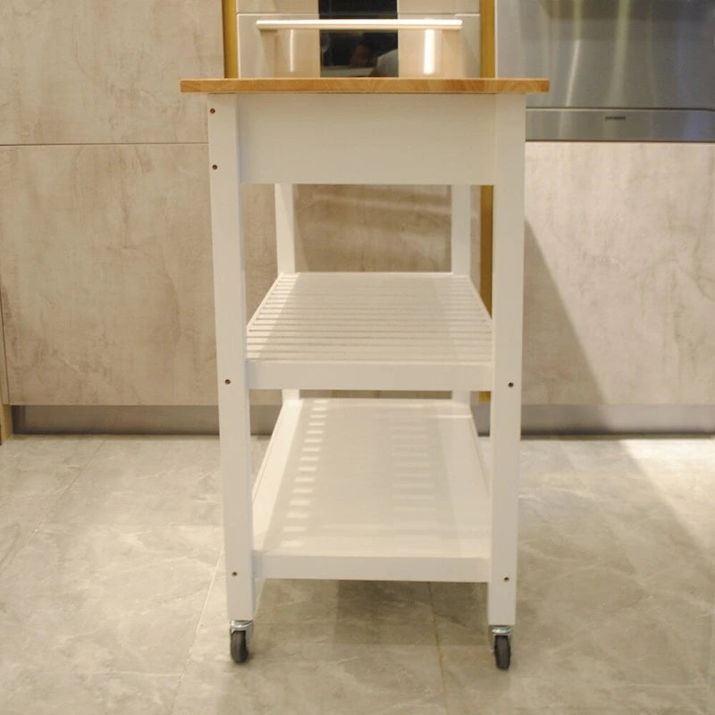 40 Inch Mobile Kitchen Island Cart with Two Lockable Wheels Black White
