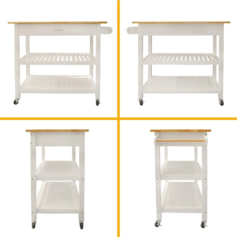 40 Inch Mobile Kitchen Island Cart with Two Lockable Wheels Black White