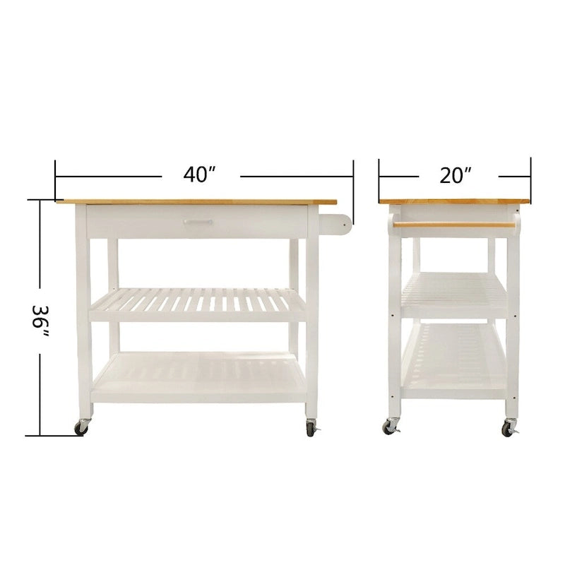 40 Inch Mobile Kitchen Island Cart with Two Lockable Wheels Black White