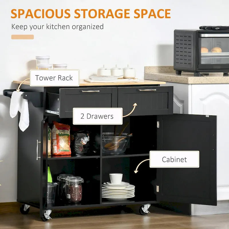 Modern 41-Inch Rolling Kitchen Island on Wheels with Storage
