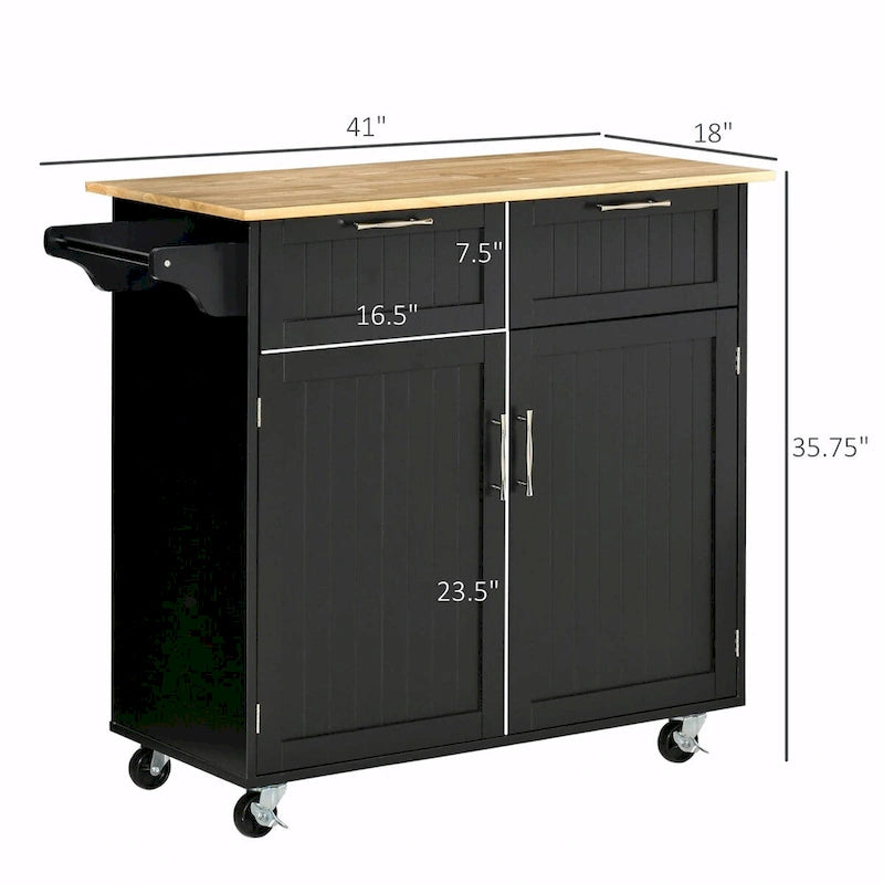 Modern 41-Inch Rolling Kitchen Island on Wheels with Storage