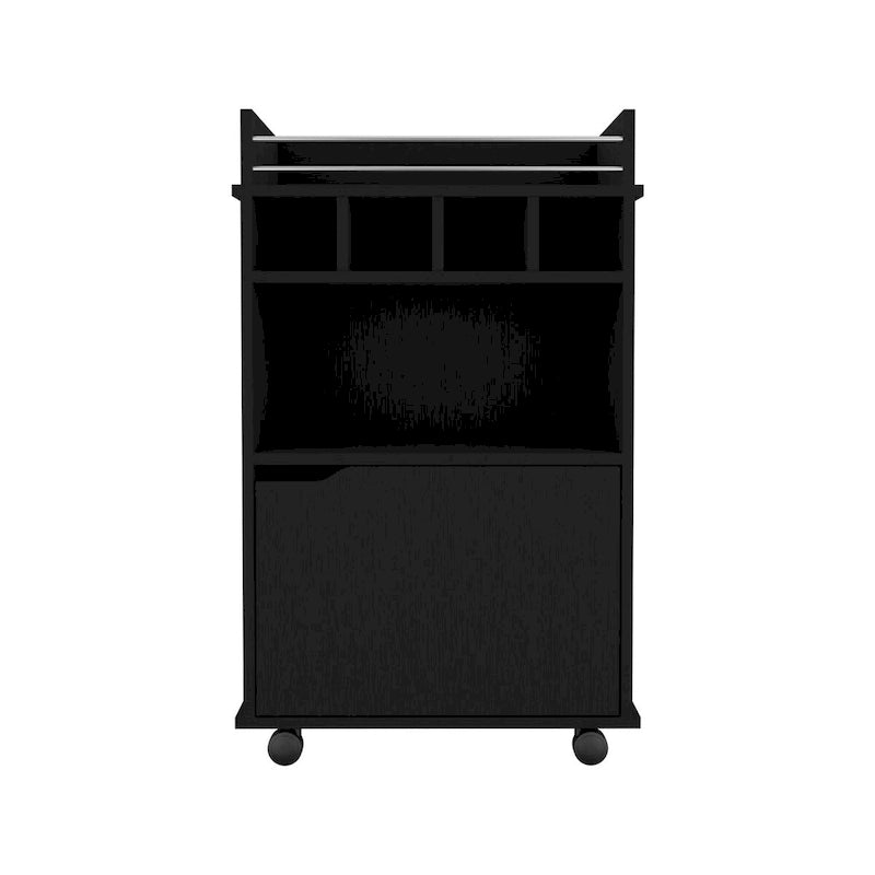 Bar Cart with 2 Open Shelves 4 Cubbies and Cabinet