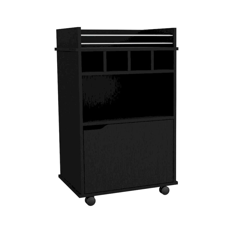 Bar Cart with 2 Open Shelves 4 Cubbies and Cabinet