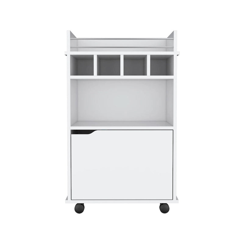 Bar Cart with 2 Open Shelves 4 Cubbies and Cabinet