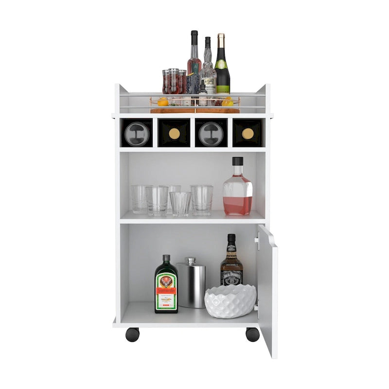 Bar Cart with 2 Open Shelves 4 Cubbies and Cabinet