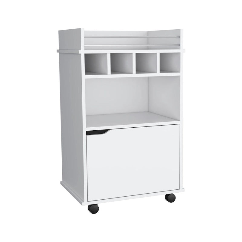 Bar Cart with 2 Open Shelves 4 Cubbies and Cabinet