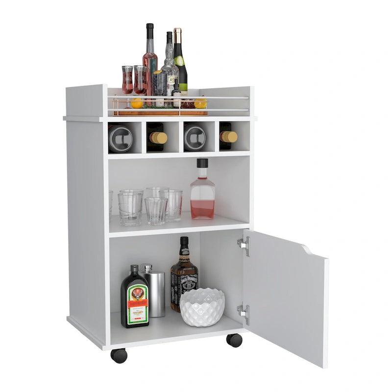 Bar Cart with 2 Open Shelves 4 Cubbies and Cabinet