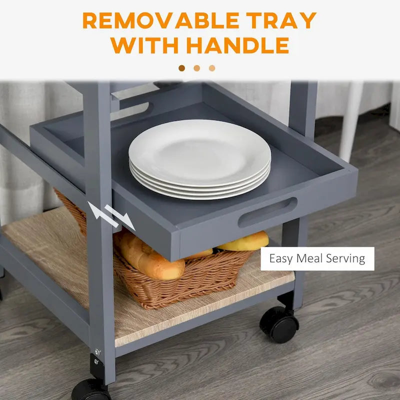 Rolling Kitchen Island Cart with Drawer & Wire Basket