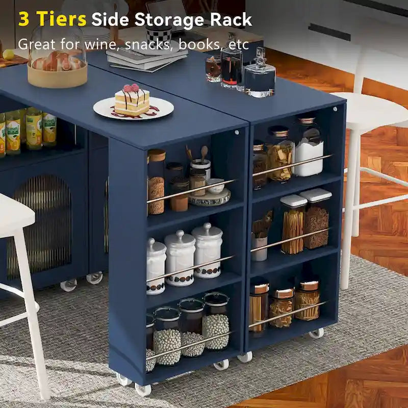 33 in. W Rolling Kitchen Island with Rubberwood Top, LED Lights and Power Outlets