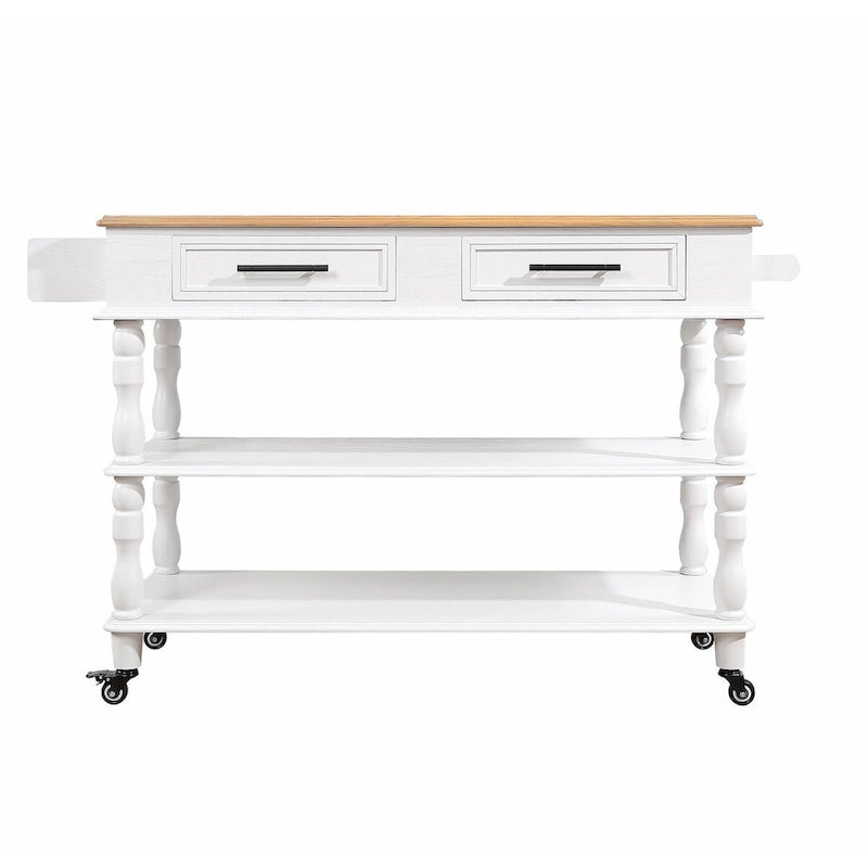 Rolling Kitchen Island Cart with Solid Oak Wood Top, Wine and Spice Rack