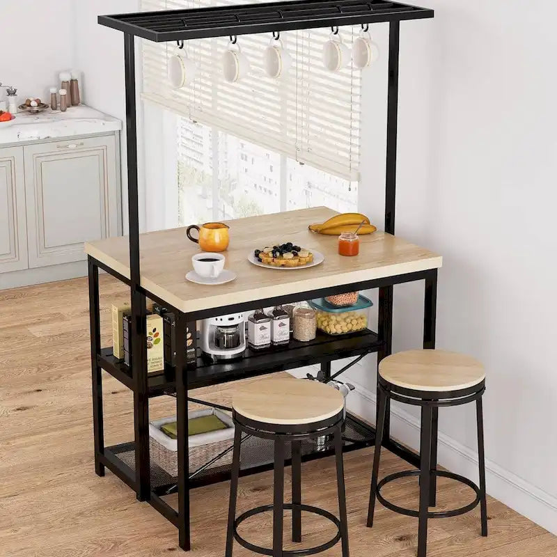 Kitchen Island Bakers Rack with 3-Tier Shelf and Hooks