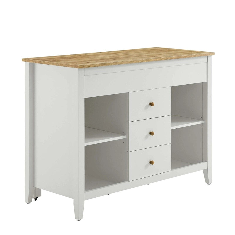 Kitchen Island with Butcher Block Countertop and Storage Drawers