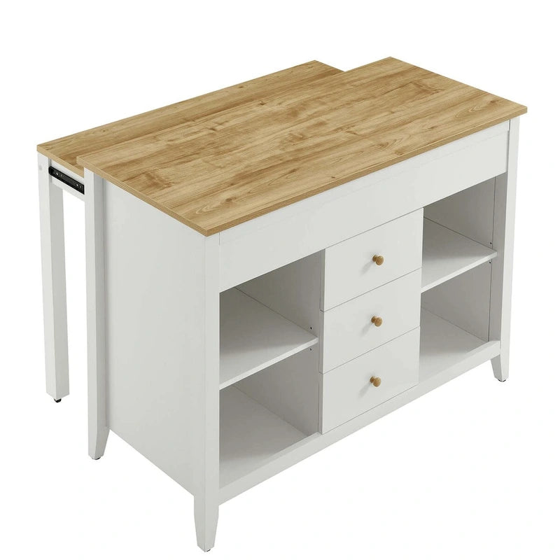 Kitchen Island with Butcher Block Countertop and Storage Drawers