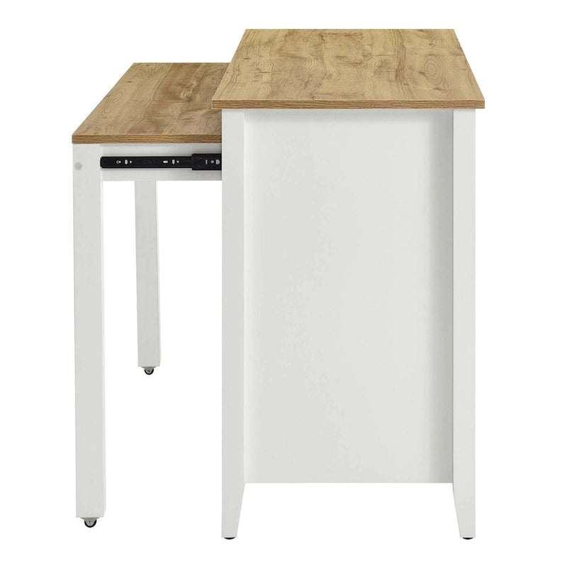 Kitchen Island with Butcher Block Countertop and Storage Drawers
