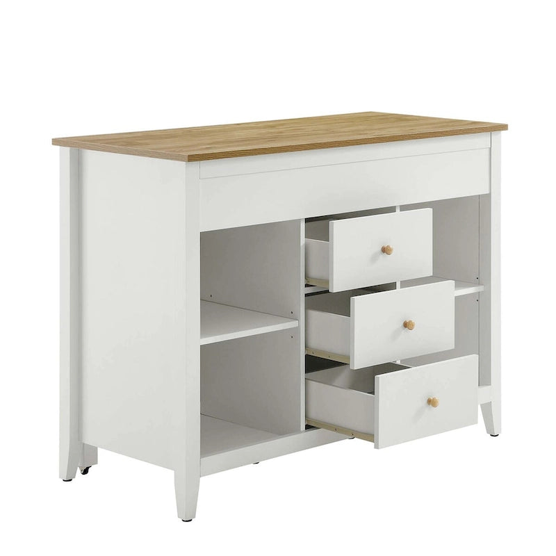 Kitchen Island with Butcher Block Countertop and Storage Drawers