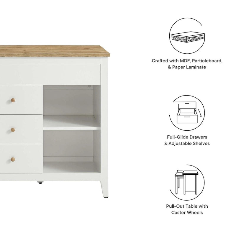Kitchen Island with Butcher Block Countertop and Storage Drawers