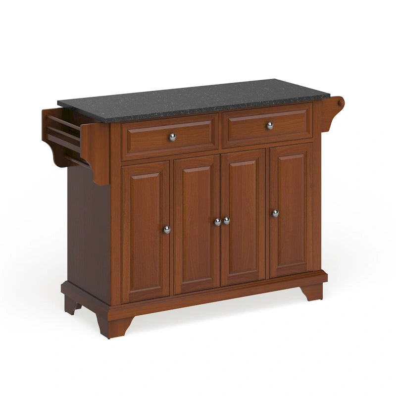 Granite Top Full Size Kitchen Island Cart with Storage Drawers and Spice Rack
