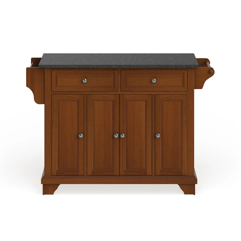 Granite Top Full Size Kitchen Island Cart with Storage Drawers and Spice Rack
