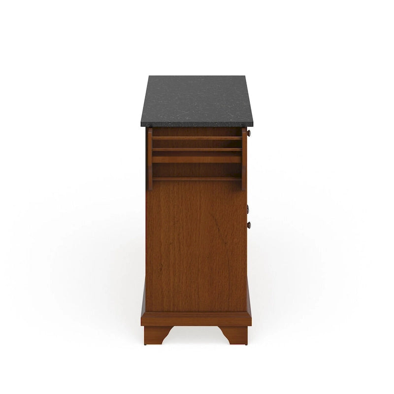 Granite Top Full Size Kitchen Island Cart with Storage Drawers and Spice Rack