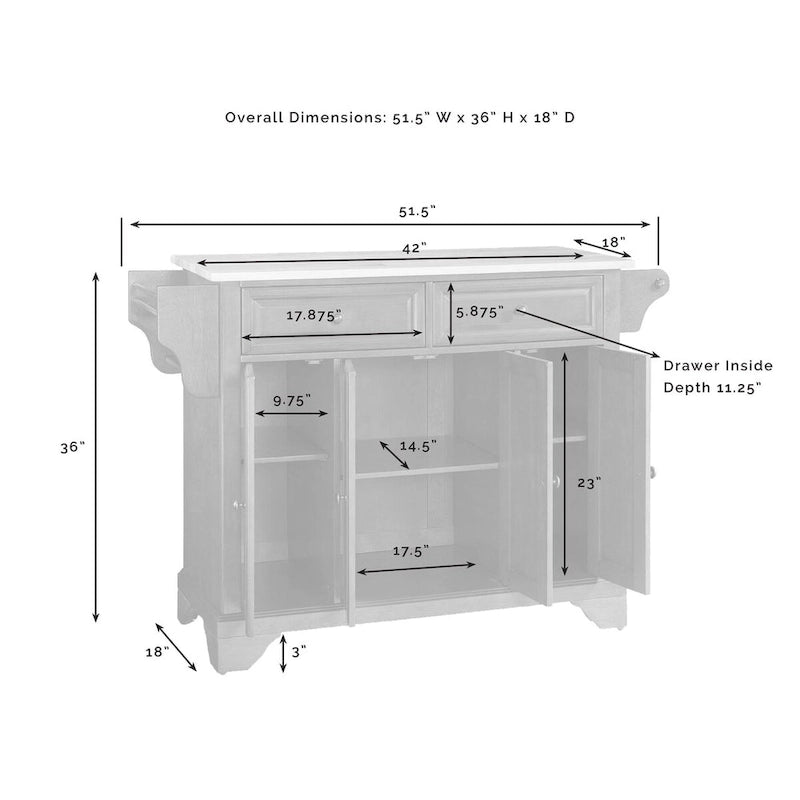 Granite Top Full Size Kitchen Island Cart with Storage Drawers and Spice Rack