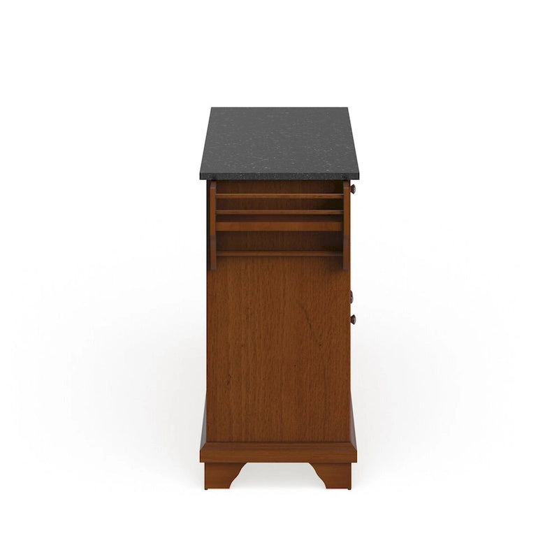 Granite Top Full Size Kitchen Island Cart with Storage Drawers and Spice Rack