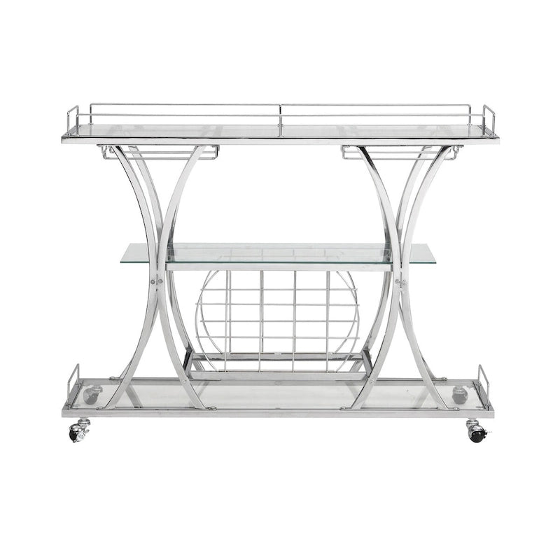 Chrome Bar Cart with Wine Rack and Glass Storage