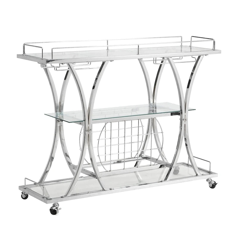 Chrome Bar Cart with Wine Rack and Glass Storage