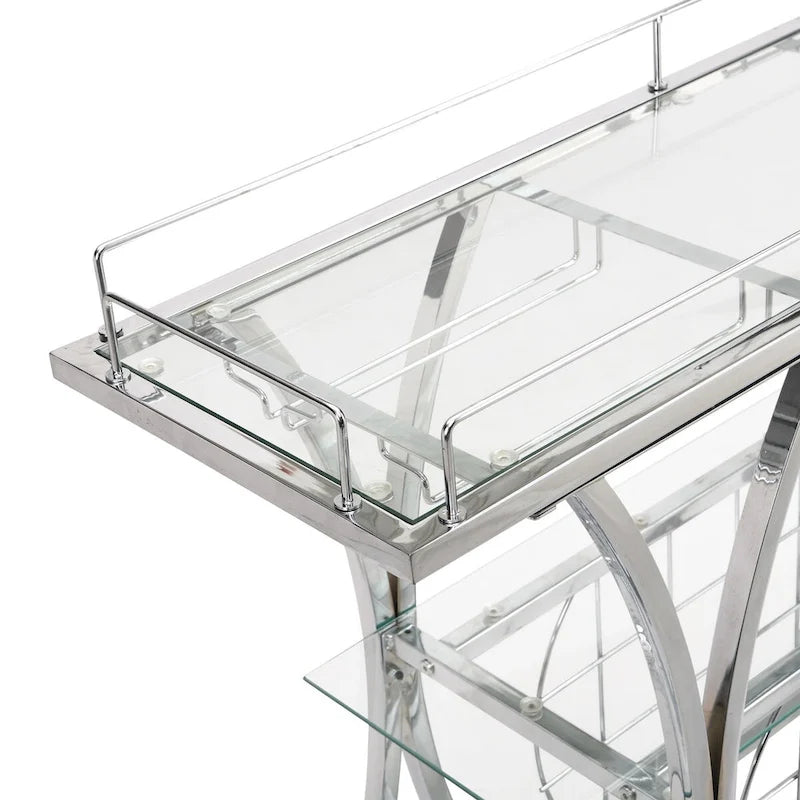 Chrome Bar Cart with Wine Rack and Glass Storage