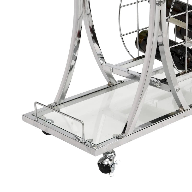 Chrome Bar Cart with Wine Rack and Glass Storage