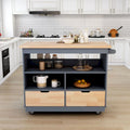 Rolling Kitchen Island Cart with RubberWood Top, Wine Rack, 2 Drawers and Wheels