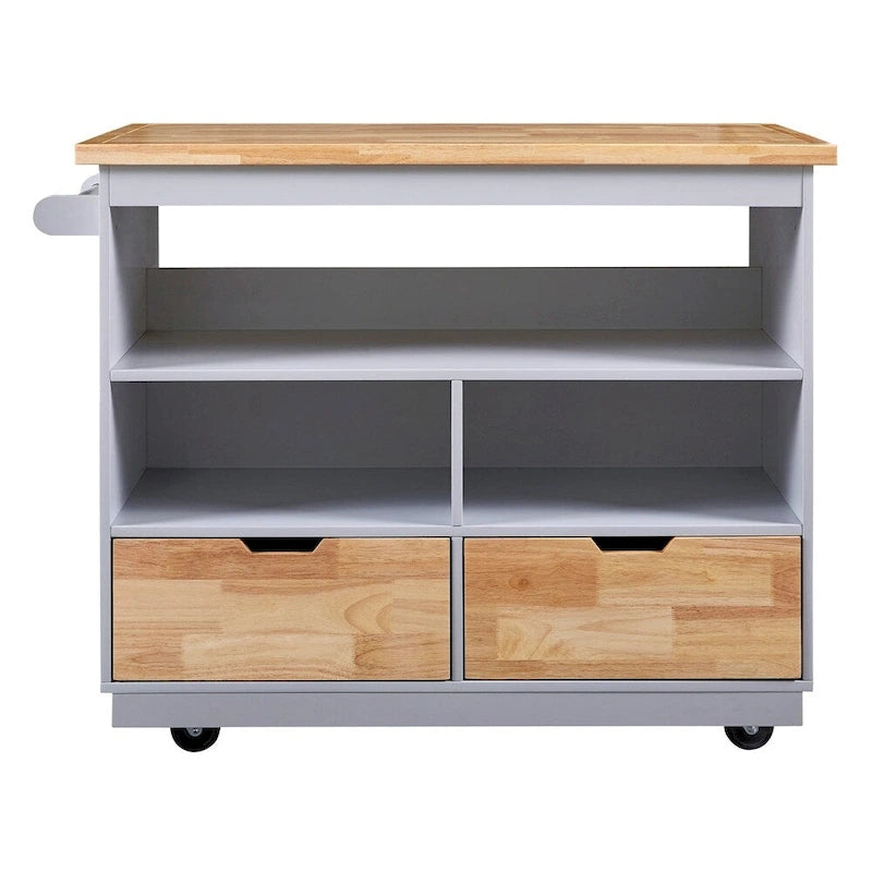 Rolling Kitchen Island Cart with RubberWood Top, Wine Rack, 2 Drawers and Wheels