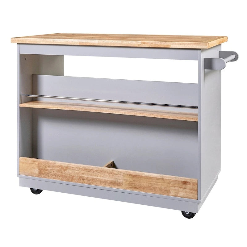 Rolling Kitchen Island Cart with RubberWood Top, Wine Rack, 2 Drawers and Wheels