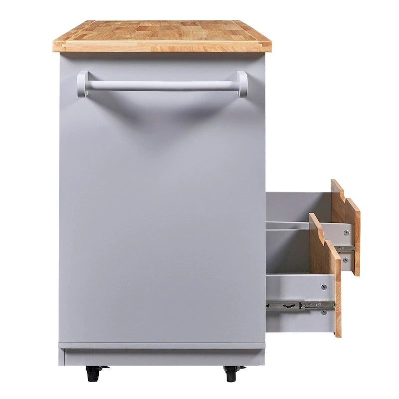 Rolling Kitchen Island Cart with RubberWood Top, Wine Rack, 2 Drawers and Wheels