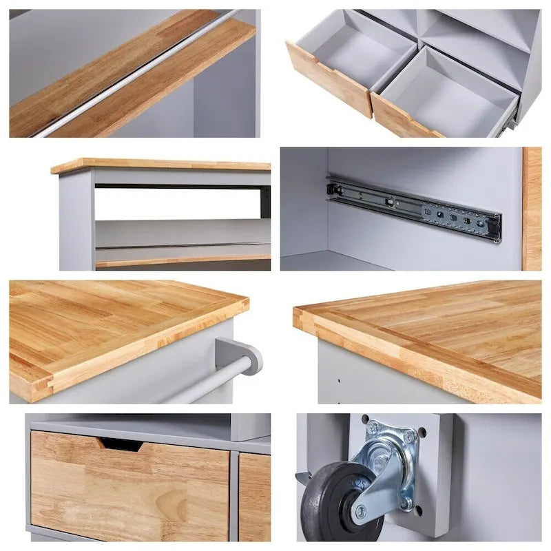 Rolling Kitchen Island Cart with RubberWood Top, Wine Rack, 2 Drawers and Wheels