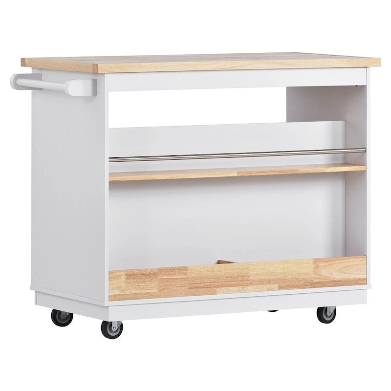 Rolling Kitchen Island Cart with RubberWood Top, Wine Rack, 2 Drawers and Wheels
