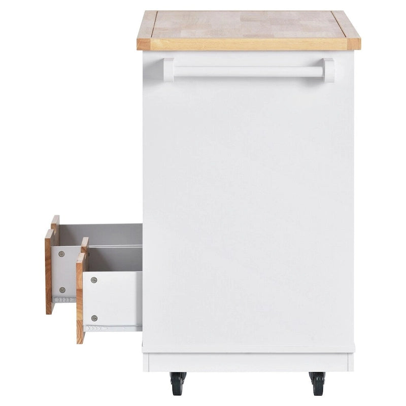 Rolling Kitchen Island Cart with RubberWood Top, Wine Rack, 2 Drawers and Wheels
