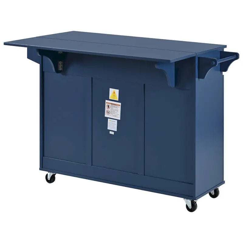 53.2in Rolling Kitchen Island with Drop Leaf with Spice Rack 2 Drawers