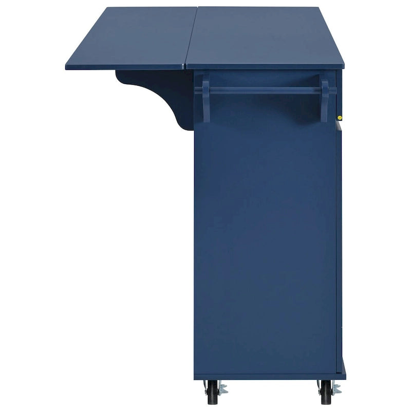 53.2in Rolling Kitchen Island with Drop Leaf with Spice Rack 2 Drawers