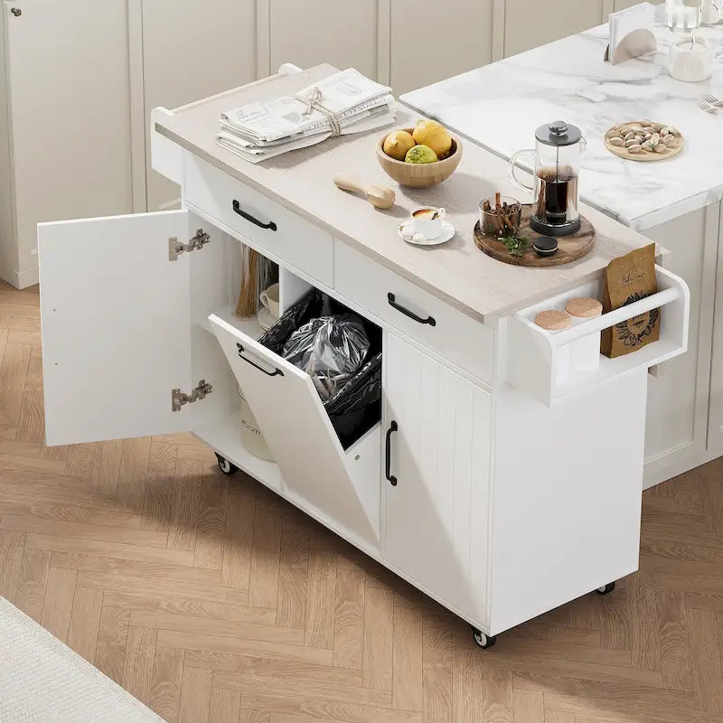Kitchen Island with Trash Can Storage Cabinet