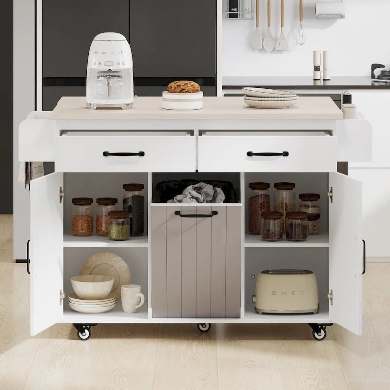 Kitchen Island with Trash Can Storage Cabinet