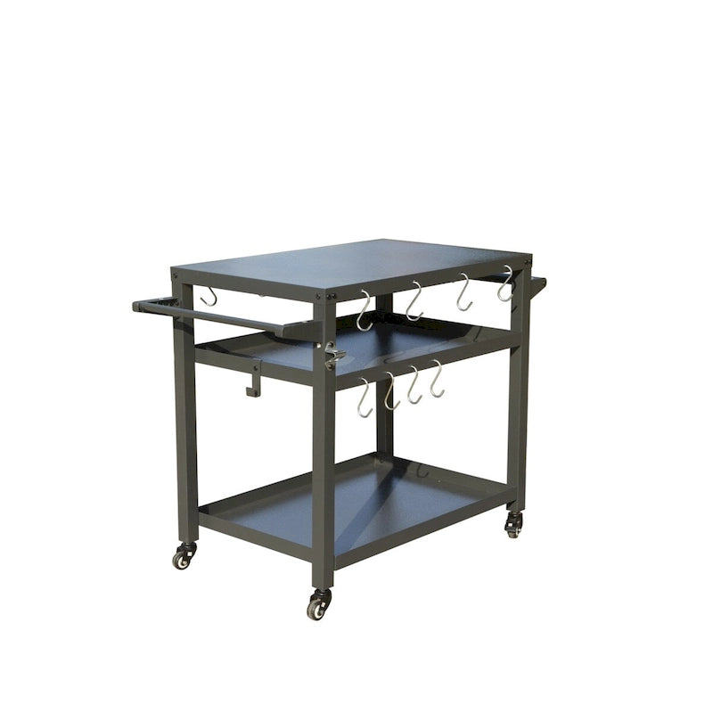 3-Shelf Outdoor Grill Table with Wheels Hooks and Storage Shelves