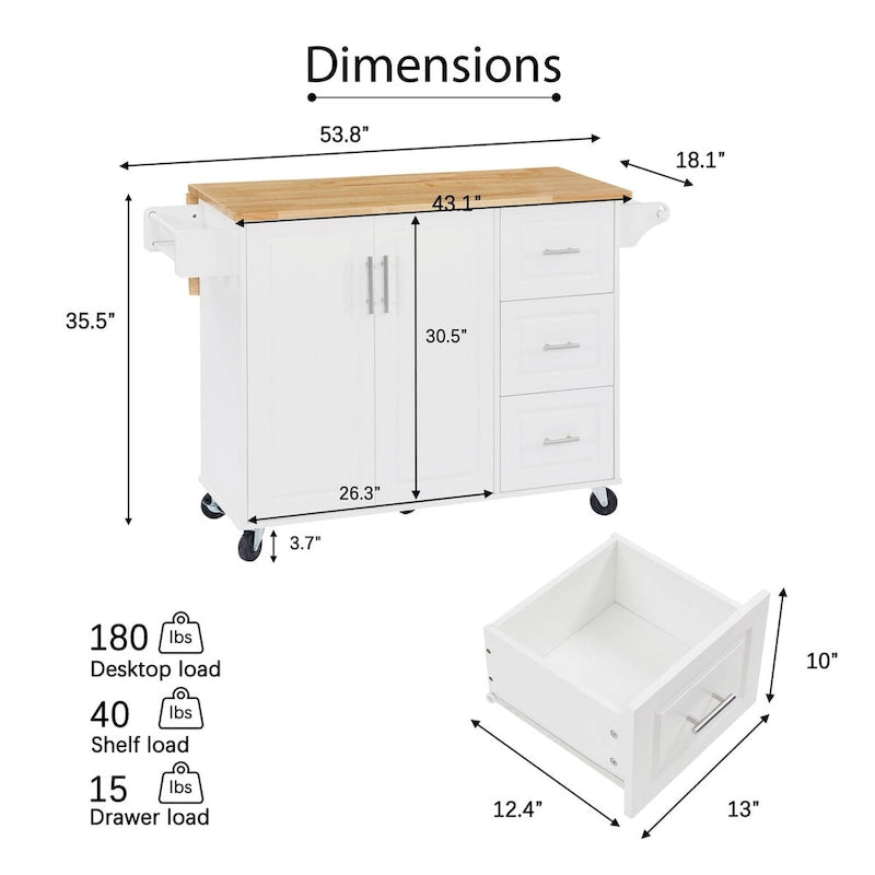 Kitchen Island Cart with Drop Leaf Countertop, Storage Cabinet, Drawer, Tower Rack and Wheels