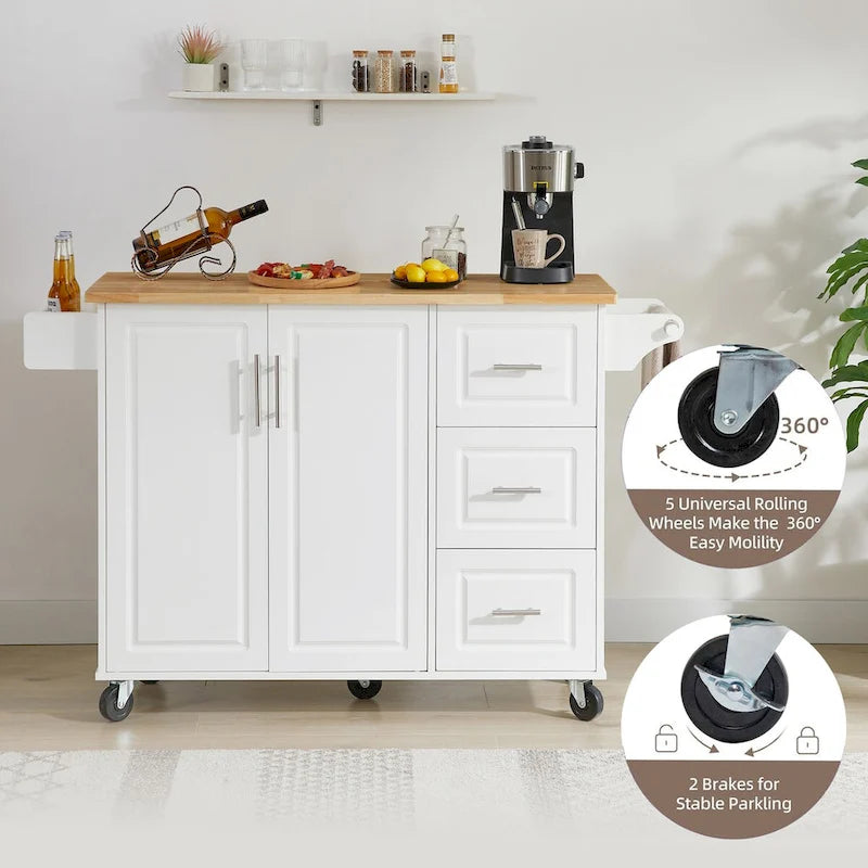 Kitchen Island Cart with Drop Leaf Countertop, Storage Cabinet, Drawer, Tower Rack and Wheels