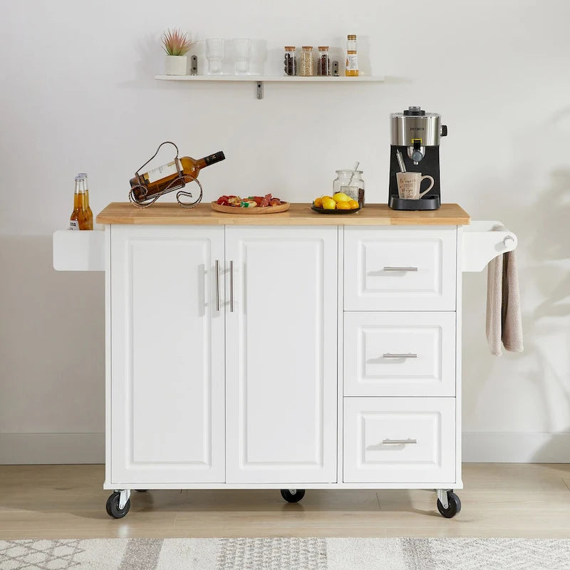 Kitchen Island Cart with Drop Leaf Countertop, Storage Cabinet, Drawer, Tower Rack and Wheels