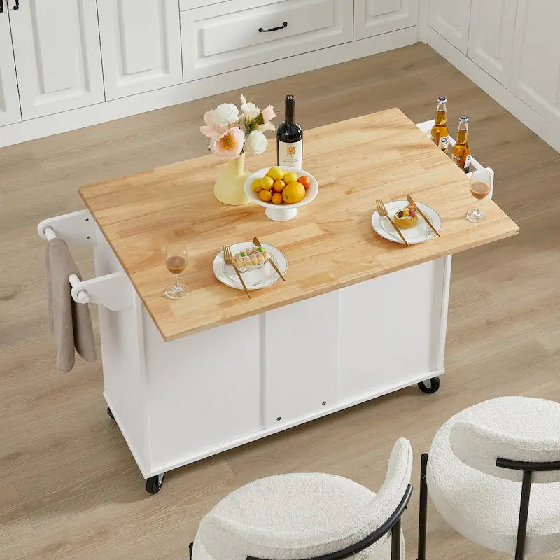 Kitchen Island Cart with Drop Leaf Countertop, Storage Cabinet, Drawer, Tower Rack and Wheels