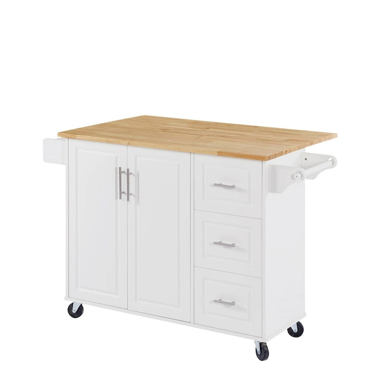Kitchen Island Cart with Drop Leaf Countertop, Storage Cabinet, Drawer, Tower Rack and Wheels