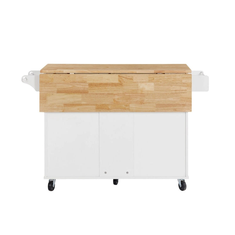 Kitchen Island Cart with Drop Leaf Countertop, Storage Cabinet, Drawer, Tower Rack and Wheels
