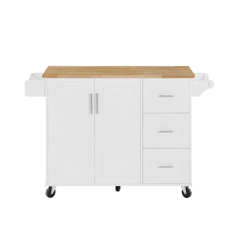 Kitchen Island Cart with Drop Leaf Countertop, Storage Cabinet, Drawer, Tower Rack and Wheels